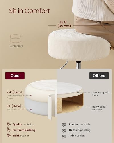 Image of VASAGLE Adjustable Bar Stools Set of 2, 360 Swivel, PU Leather, Thick Cushion, for Kitchen, Dining Room Bedroom, Modern, Cream White