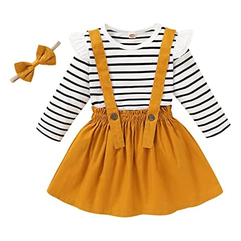 YOUNGER STAR Toddler Baby Girl Fall Outfits Long Sleeve T-shirt Top Suspender Skirt Overalls Toddler Girls Clothing Sets(4-5T,Yellow & T-shirt) Cover
