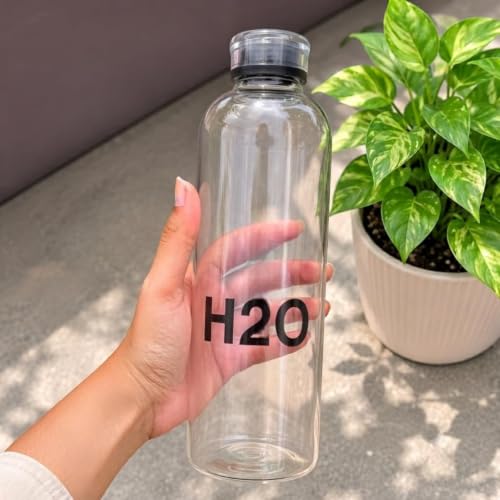 Image of Glass Borosilicate H2O Water Bottle With Cap 500ML | Leak Proof & Airtight Lid | Reusable Drinking Bottle for Office, School, College, Gym, Home & Travel,Daily Uses (H2O Clear - Set of 4)
