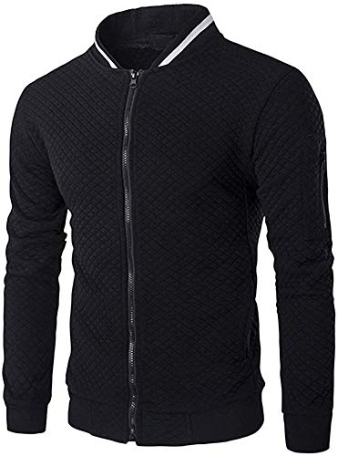 Veravant Sweat-Shirt Homme Manches Longues Pull Uni Zippé Bomber Blouson Veste Sport - Noir - Large