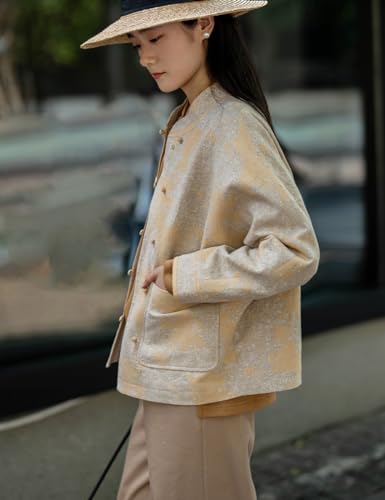 Ystylee Women's Lightweight Fall Jacket Jacquard Mandarin Collar Chinese Frog Button Tang Suit Coat Tops2