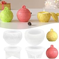 TZEKING 4 Stück Silikonformen Gießformen Weihnachten,3D Silikonformen Gießformen Kerzenhalter,Schneeflocke Ball mit Deckel,Schmuck Box für Gips Gießen für Kerzenhalter Handwerk Vorratsgefäß