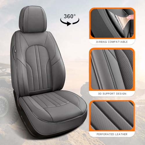Image of MINGBRON Car Seat Covers Front Seats, Comfortable Leather Car Seat Covers, Waterproof Front Seat Covers for Cars, Luxury Automotive Seat Protecor Covers for Most Sedans SUV Pick-up Truck (Gray)
