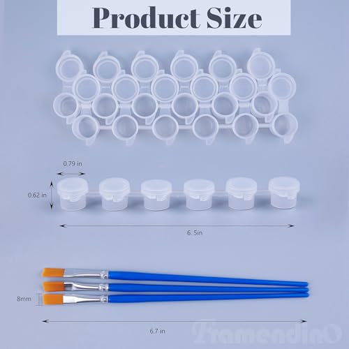 Image of Framendino, 20 Strips 120 Pots Empty Paint Mini Pot Cups Plastic Storage Containers with Lids Pieces Brushes for School Arts Craft Supplies (3ml /0.1oz)