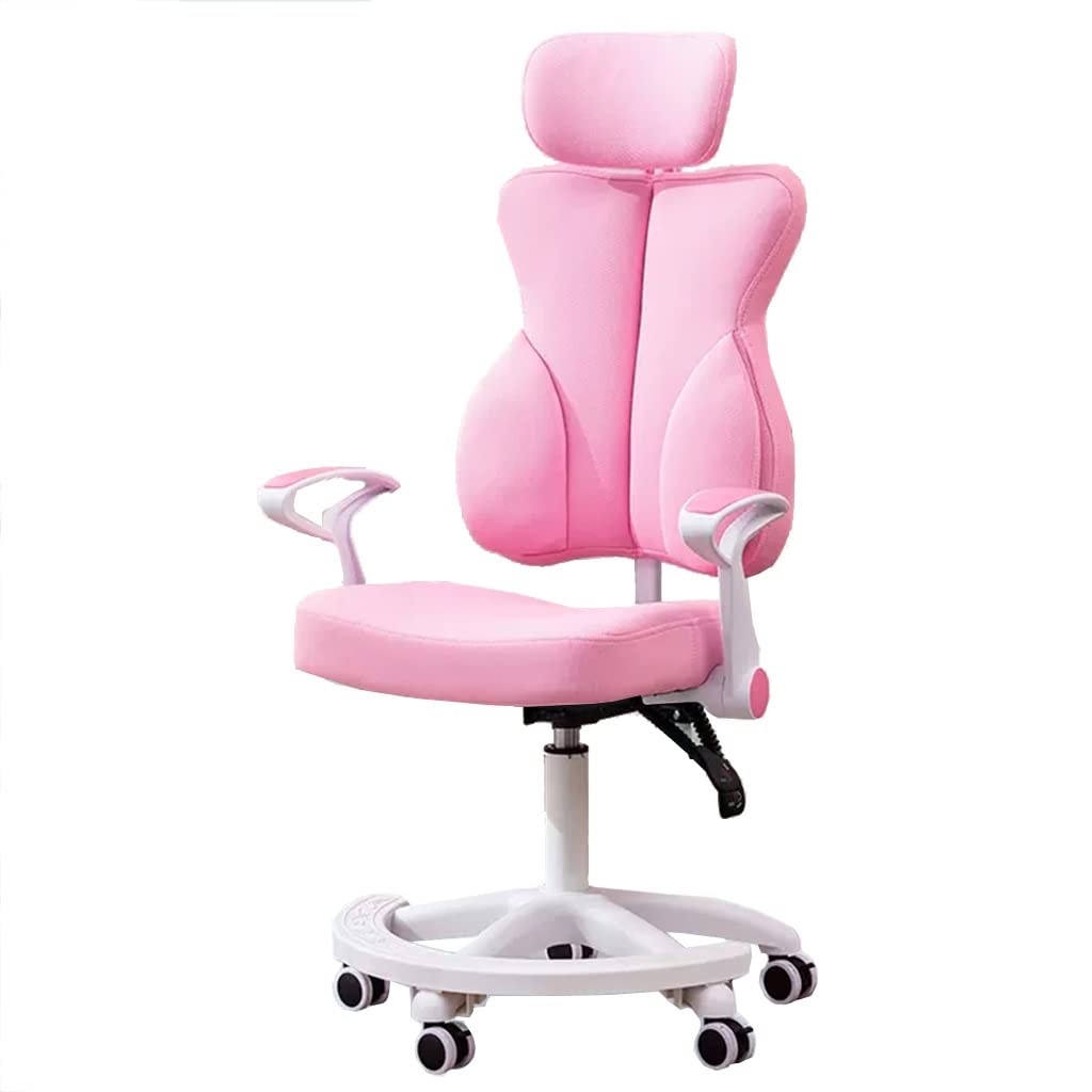 GIZNXBA Silla De Escritorio para Niñas con Reposapiés, Silla Giratoria Infantil con Brazos, Silla De Estudio para Adolescentes, Ajuste De Profundidad Y Altura del Asiento (Color : /Pink, Size : A)