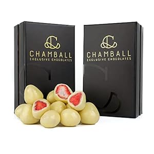 Pack 2 x Caja Chamball Strawberries/Fresas seleccionadas bañadas en chocolate blanco belga. Atrévete a maridarlo con un vino blanco seco, con cava o champagne.
