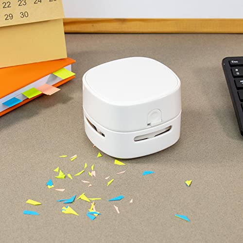Mini aspirateur de table · nettoyeur à poussière, clavier, bureau, copeaux. · Couleur blanche · Fonctionne avec 2 piles AA · Aspirateur portable