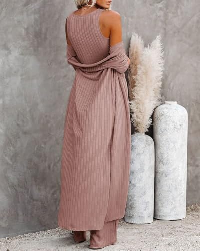 Image of Fessceruna Womens 3 Piece Lounge Pajamas Sets Cute Vacation Matching Set | Pj Sets, Airport Travel Outfits, Bedroom, Winter Fall Loungewear , Cotton, Christmas