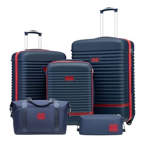 Image of Coolife Luggage Set Carry On Suitcase,5 piece, Navy Red(DB /TB /20 /24 /28)