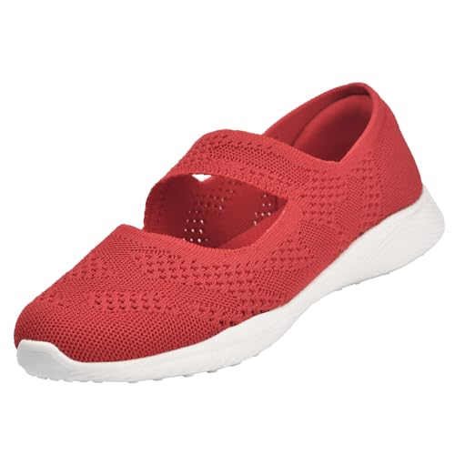 Image of HONHOLD Women's Mary Jane Knit Flats Breathable Walking Shoes