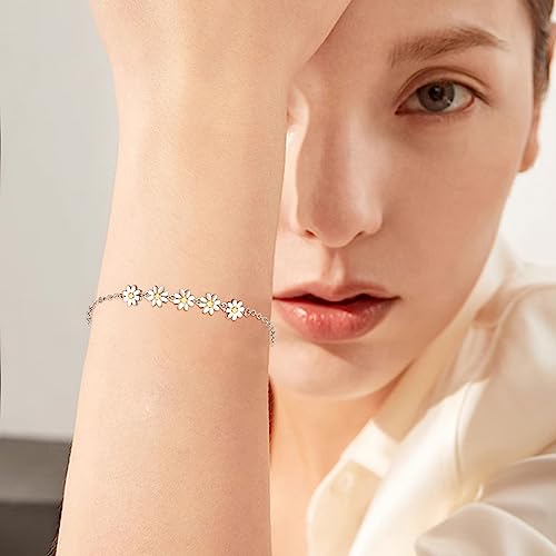Palpitate Daisy Bracelet Sterling Silver Dainty Jewelry Non Tarnish for Women Mom Mothers Her Daisy Gift on Birthday Anniversary Christmas4