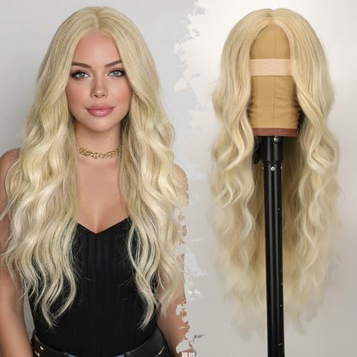 Eawwii Light Blonde Wigs for Women, 26 Inch 4x1 Lace Glueless Wavy Wig
