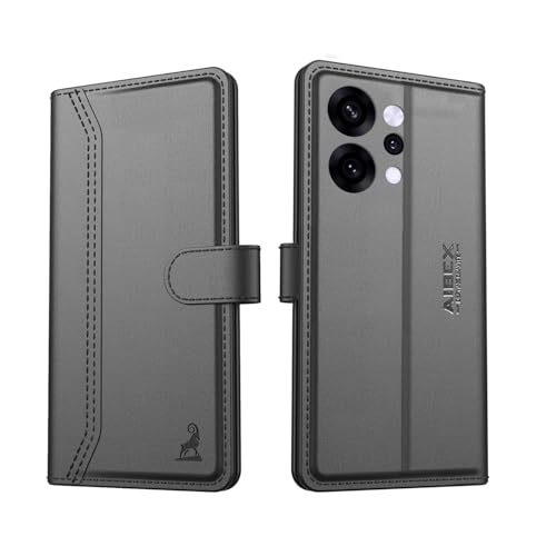 Image of AIBEX Compatible for Oppo Reno 14 Pro 5G Flip Cover Leather Finish with Magnatic Closure | Inside TPU with Card Pockets | Wallet Stand | Complete Protection Flip Case -Black