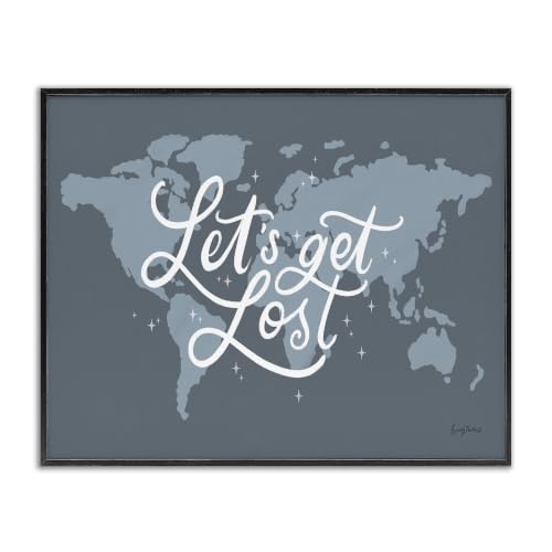 'Let's Get Lost Adventure Phrase Blue World Map'| Framed Giclee Art