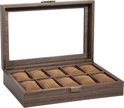 Uten Caja para Relojes Caja para Relojes Hombre, Caja de Reloj de Madera con 10 Ranuras con Almohada de Extraíble, Pantalla de Reloj con Cierre Metálico, Organizador Regalo para Hombres y Mujeres