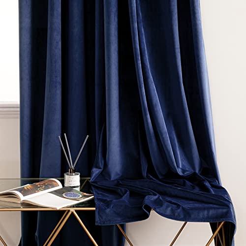 Woaboy Velvet Curtains 90 Drop Navy Blue Curtain for Living Room Thermal Blackout for Bedroom Luxury Eyelet Drapes Soft Window Treatment Insulated Soundproof & Room Darkening W 66 x L 90 2 Panels - Image 3
