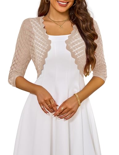 Image of LIENRIDY Women's 2024 Cropped Cardigan 3 /4 Sleeve Hollowed-Out Open Front Bolero Shrug for Dresses S-XL