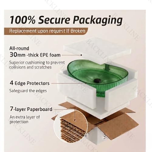 Image of Backline Glass Basin | Table Top Wash Basin | Glass Countertop Bathroom Sink with Ribbed Design | 50 x 37 x 14 cm (5 Years Warranty)
