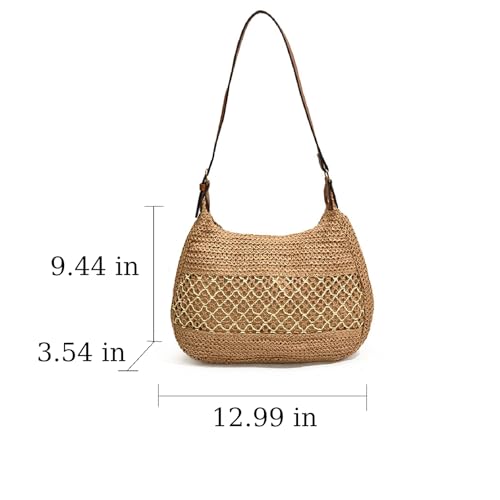 Image of Straw Bags For Women, Summer Beach Purse Tote Large Woven Shoulder Bag Vacation Handbags Underarm Bag Summer Straw Purses