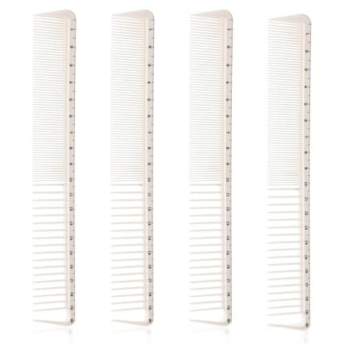 4 Pcs Cutting Combs for Hair Stylist Anti-Static Hair Cutting Combs with Ruler Measurements Small Professional Salon Comb for Salon Hairs Stylists and Barbers(Beige)