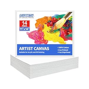 FIXSMITH Canvas Boards for Painting 11×14 Inch, Super Value 14 Pack White Blank Canvas Panels, 100% Cotton Primed Canvas Boards for Painting Art Supplies for Professionals, Painters, Artists