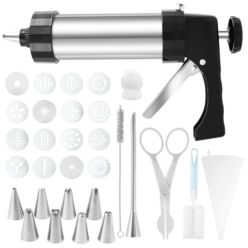 Churro Maker Machine, Stainless Steel Cookie Press Kit with Piping Bag, Nozzles, Brush, Cookies Discs, Churro Filler Kit, Homemade Different Shape Churros for DIY Cake Maker Decorating Baking Supplies