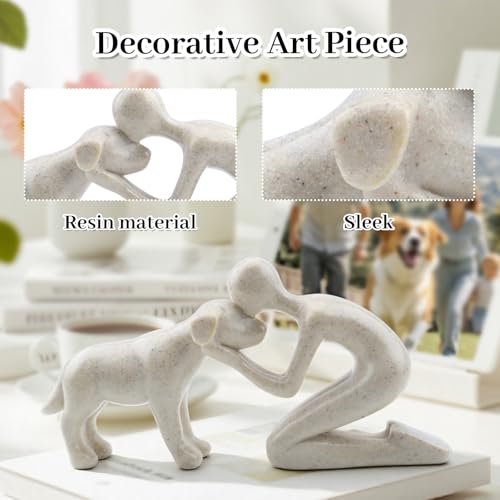 LOVIN PRODUCT Hund & Ich Statue – Sandstein-Skulptur Deko für Zuhause, Niedliches Haustier-Erinnerungsgeschenk für Hundeliebhaber, Figur für Regal, Wohnzimmer, Schlafzimmer, Büro-Schreibtisch