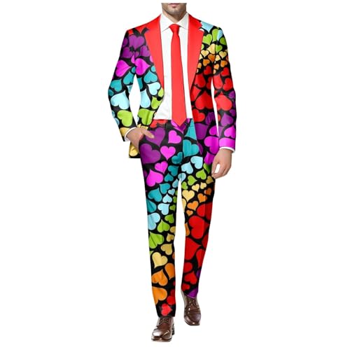 YOSUWOAI Anzug 2 Teiler Herren Slim Fit Anzugjacke Anzughosen Zweiteiler Set Lustig Regenbogen Anzug Blazer Set Festliches Outfit Disco Nachtclub Kostüm Rainbow Herrenanzug – Bild 7
