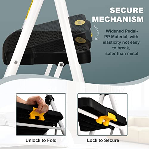 image for SocTone 5 Step Ladder with Handrails, Folding Step Stool with Tool Pla