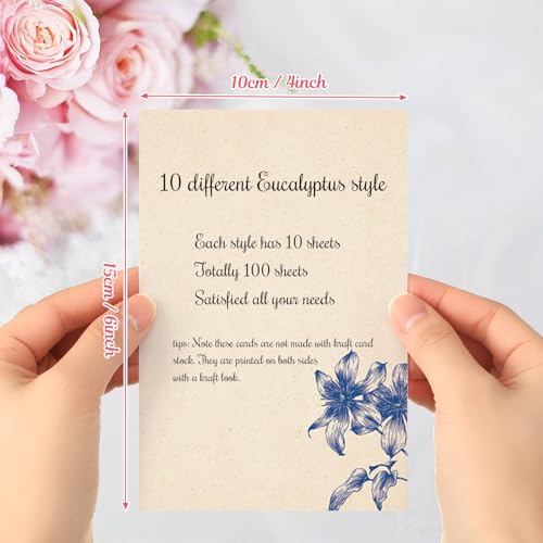 Image of Spiareal 100 Pcs Blank Note Cards Index Card, Kraft Paper, 4*6inch, Flower | Kraft Cardstock with Eucalyptus Design, Envelopes Included, For Thank You Cards, Weddings, Baby Showers, Office DIY