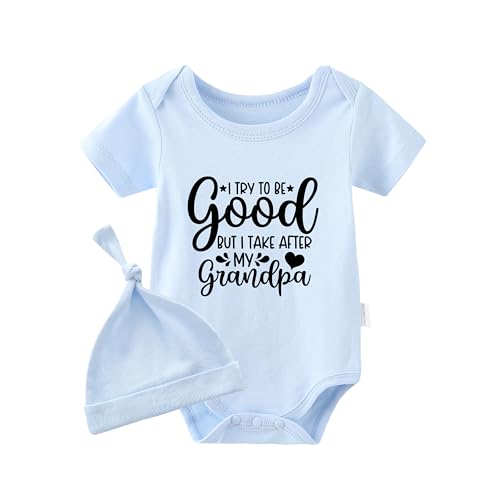 Image of YSCULBUTOL Baby Twins Bodysuit I Take After My Grandpa Newborn Clothes Infant Twin Romper Unisex Outfits With Hat(Blue 9m)
