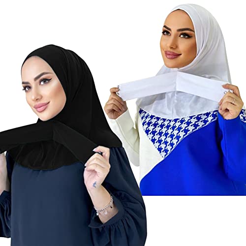 AKONNAS 2 turbantes musulmanes instantáneos para mujer, hiyab con broches, pañuelo para la cabeza, gorro interior, bufanda, cuello, cabeza, chales, bufanda de oración (negro y blanco)