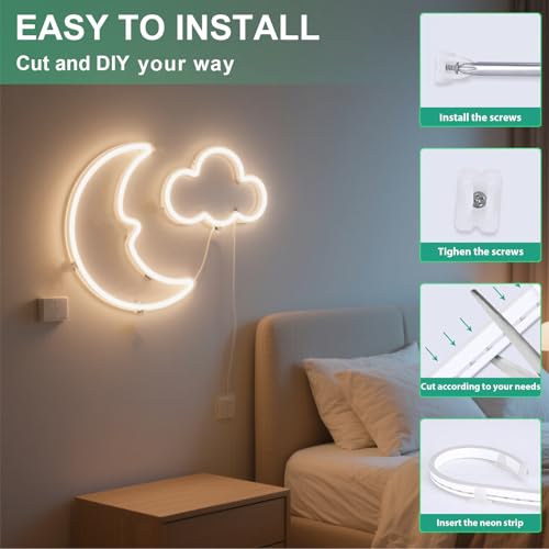 Image of 6.6FT Warm Neon Light Strip, 5V USB White Led Strip Lights with Touch Controller, Flexible Neon Rope Light for Bedroom, Party, Home Decor, Poster Lights