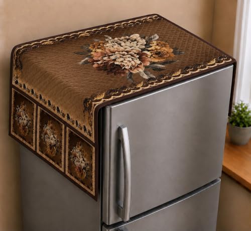 Image of Refrigerator Top Cover for Single Door & Double Door 165-225 Litre | Washable, Anti-Slip Protective Velvet Fabric Fridge Top Cover with 6 Storage Pockets, Extra Storage Space 101 x 55 cm