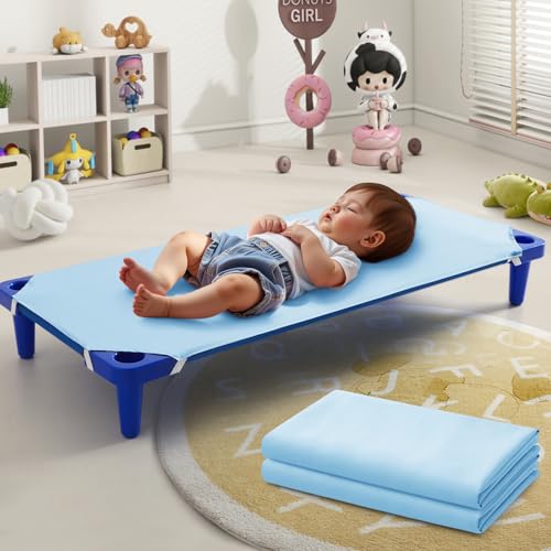 Image of Horbaunal 2 Pack Aqua Blue Cot Sheets for Daycare, 23 inch x 51 inch | Daycare Cot Sheets, Microfiber Fitted Cot Cover, for Preschool Kids Nap Time, Daycare Essentials