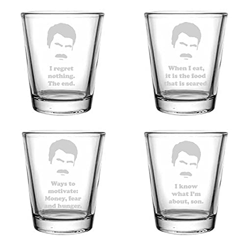 Brindle Southern Farms Ron Swanson Shot Glasses: Parks and Rec Inspired Shot Glass Set of 4