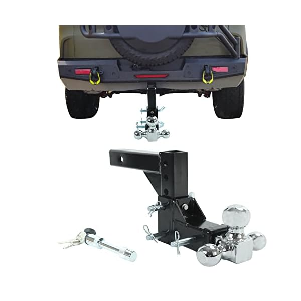 Tri-Ball Adjustable Trailer Hitch – Fits 2-inch Receiver, 5.70-inch Drop, Trailer Hitch, Tri-Ball Hitch, Adjustable, Ball Mount Hitch - 10,000 LBS, 1-7/8, 2 and 2-5/16 inch Balls, Solid Tube Hitch