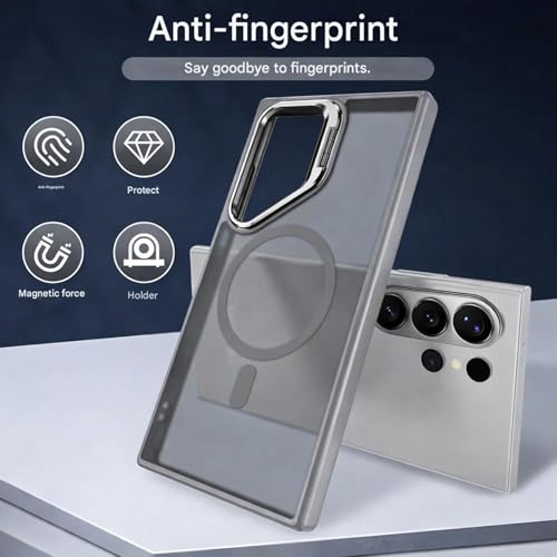 Image of DIZORO Compatible with Samsung Galaxy S26 Ultra 5g Case, Compatible with Wireless Charging, with Camera Stand, Military Grade Drop Tested,Translucent Hard Back Soft Edge Back Cover (Titanium)