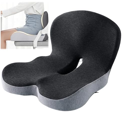 TOWGOU Orthopedic Cushion Seat Cushion for Office Chair and Car Ergonomic Memory Foam L Shaped Integrated Seat Cushions Lumbar Support Tailbone Pain Relief for Office Chair Car (B-Black Grey)