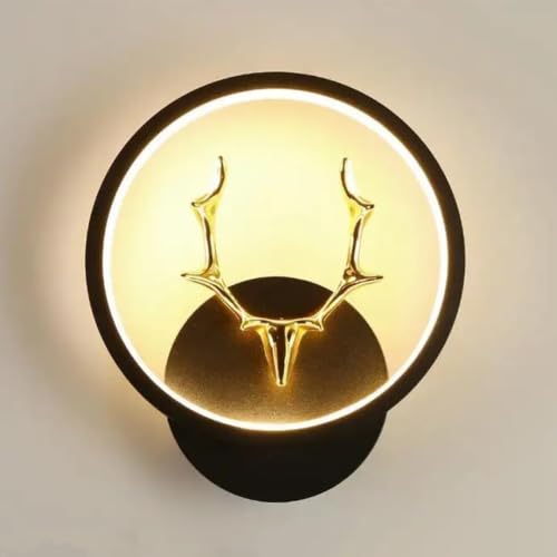 Image of fizzytech LED Deer Design Wall Light, 20 cm Round Decorative Wall Lamp, Black & Gold Finish with 3 Colour Changing Modes for Bedroom, Living Room & Hall, Pack of 2