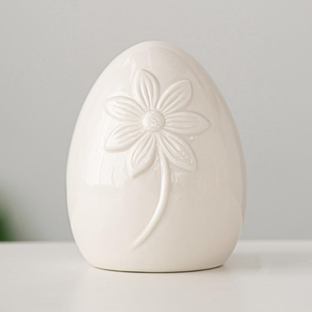 CHUOZI Easter Egg Decorations, White Ceramics Eggs Figurines with Artistic Floral Print for Spring Indoor Home Decor, Porcelain Statues Table Centerpiece Mantel Tray (Pink B)