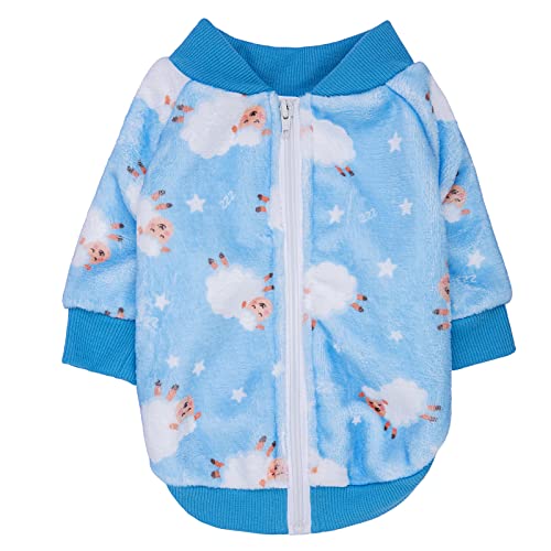 Miaododo Thick Small Dog Clothes,Flannel Puppy Dog Hoodie,Lovely Blue Sheep Print Pet Dog Sweatshirt Doggie Outfits Cat Apparel (L，Blue) #TOP5
