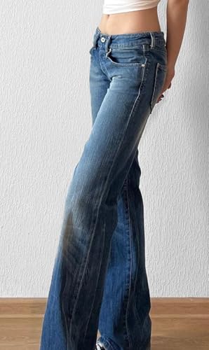 CHARTOU Women Summer Straight Denim Long Pants Y2k Low Waist Washed Wide Leg Jeans with Pockets3