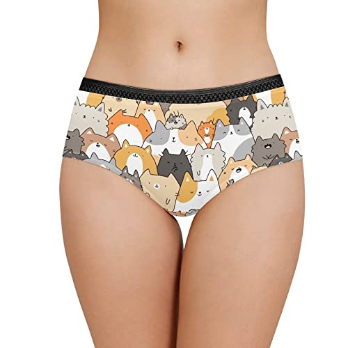 Belidome Damen-Unterwäsche Slip Unterwäsche Übergröße S-5XL Bikini, katze, 4XL