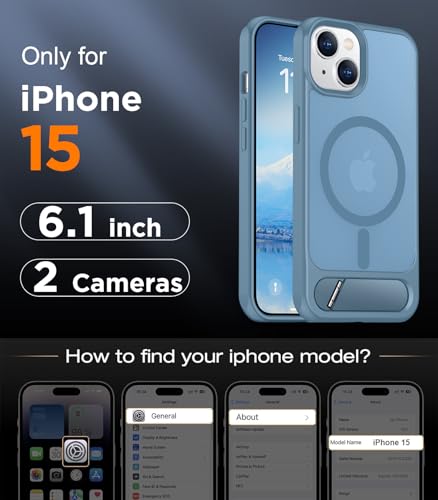 Image of Magnetic Compatible with iPhone 15 Case, [Built-in Invisible Kickstand][Compatible with MagSafe] [Military Grade Shockproof] Slim Translucent Matte Phone Case for iPhone 15 6.1 inch