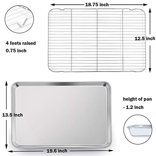 Image of P&P CHEF Extra Large Baking Sheet and Rack Set, Stainless Steel Cookie Sheet Baking Pan with Cooling rack, Rectangle 19.6'x13.5'x1.2', Oven & Dishwasher Safe -Half Size