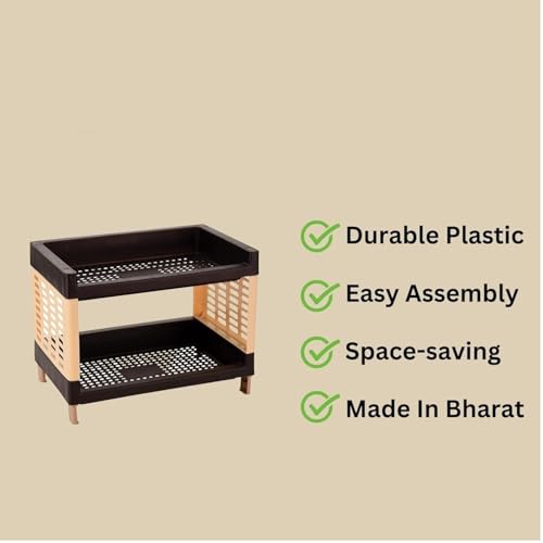Image of C.S.M CSM 2-Tier Plastic Storage Rack, Brown