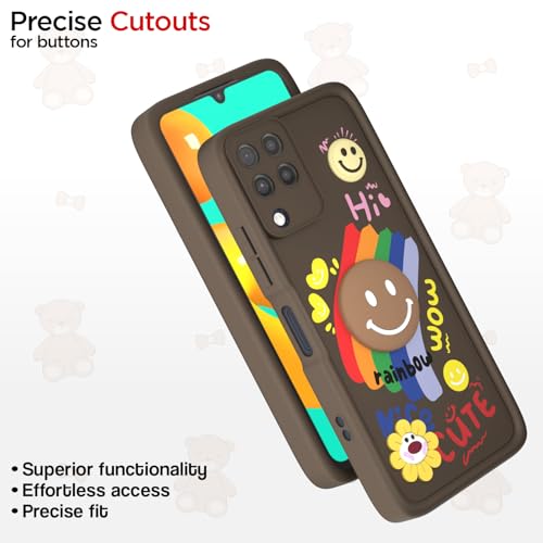 Image of Pikkme Back Cover for Samsung Galaxy M32 4G / M32 Prime | Soft Silicone| Cute Rainbow Smile & 3D Cartoon Flower Design | Shockproof Raised Camera Protection Bumper Case (Brown)