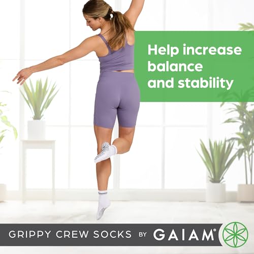 Gaiam Grippy Crew Socks (2-Pack, Grey/Black), Non-Slip, Full-Toe Comfort Grippers for Yoga, Pilates, Dance, and Home Workouts, Universal Fit Grip Socks for Indoor and Outdoor Activities3