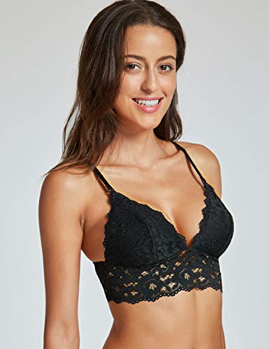 MOMANDA Women's Wire Free Lightly Lined Maternity Nursing Lace Bra Bralette Black 38A